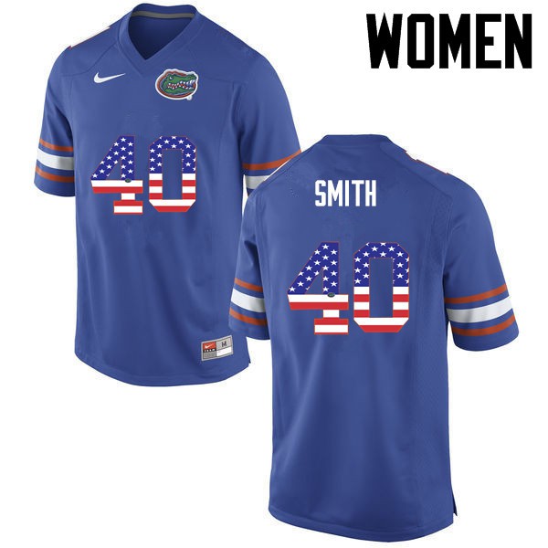 Florida Gators Women #40 Nick Smith College Football USA Flag Fashion Blue